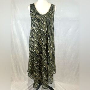 Ana & Kate army green black and white flowing midi dress